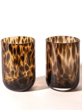 Pretti Cool Soda Lime Glasses Set of 2 Tortoiseshell Tumbler Glasses New